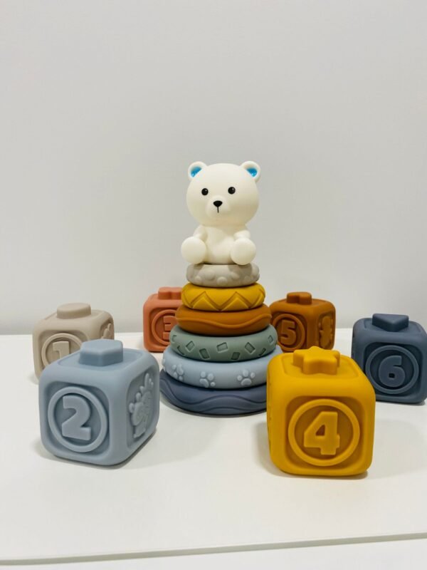Sensoriniai žaislai Silikoninis rinkinys “Meškučio kaladėlės” LEAN TOYS