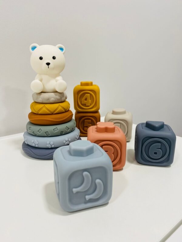 Sensoriniai žaislai Silikoninis rinkinys “Meškučio kaladėlės” LEAN TOYS
