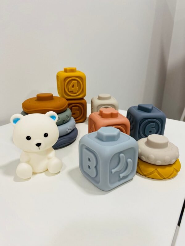 Sensoriniai žaislai Silikoninis rinkinys “Meškučio kaladėlės” LEAN TOYS